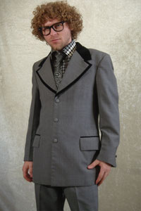 Dark Grey Funky Retro Suit with Velvet Trim Kool 4 Kats Costume Hire